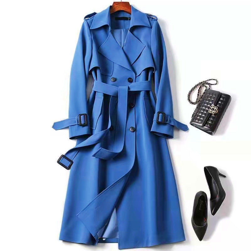 Casual/Business Slanke Double Breasted Middellange Trenchcoat met Riem en Dubbel rij Knopen voor Dames & Plus-size