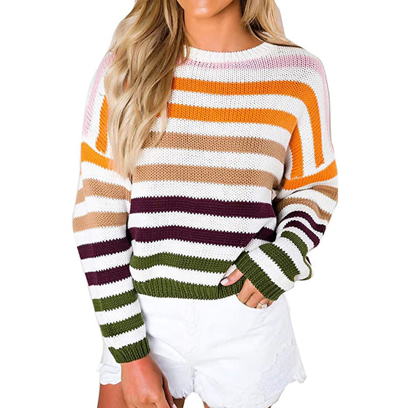 Europese en Amerikaanse Mode Gebreide Pullover Trui met Strepenpatroon voor Dames & Meiden