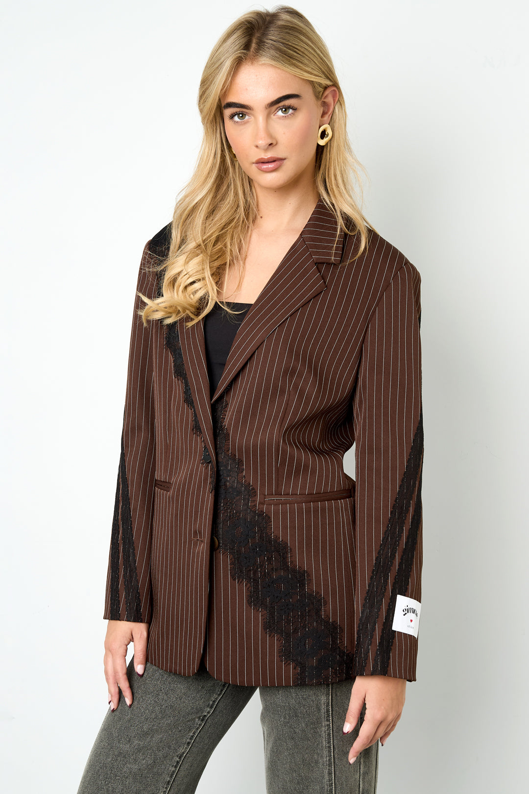 Geweven Polyestervezel Vrouwen Suit Set Elegant Strepen Kantenpaneel