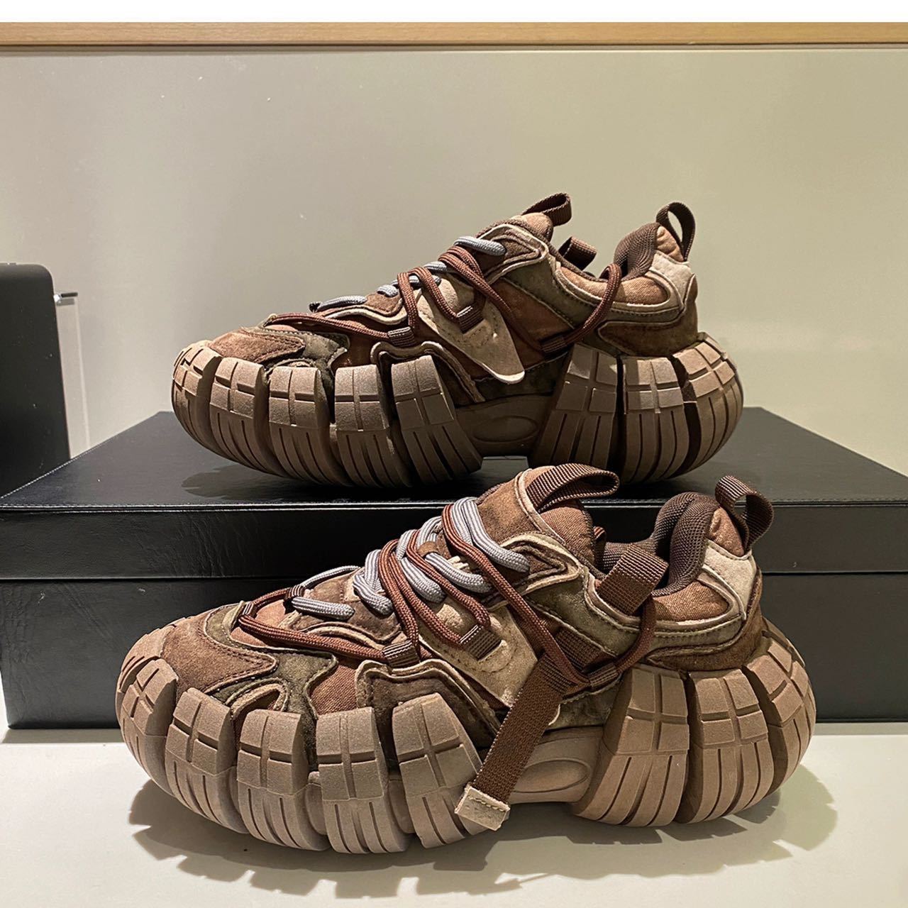 Europese Trendy Chunkey Sneakers van PU-Leer met Bandenprofiel Zool en Vetersluiting voor Heren