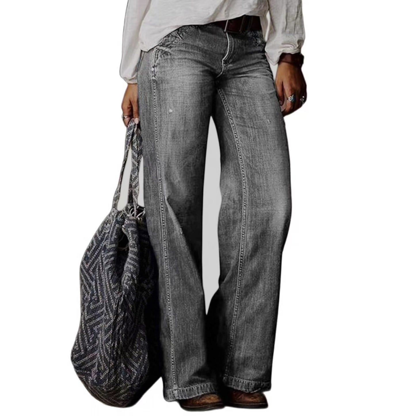 Casual Fashion Pocket Straight-Leg Jeans met Patchwork met Zakken voor Dames & Plus-size