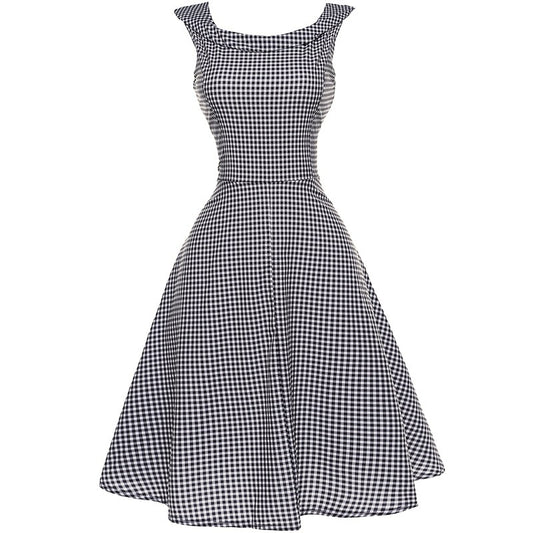 Hepburn Style Vintage Slim-Taille Swingjurk met Ronde Hals en Geruitpatroon voor Dames & Plus-size