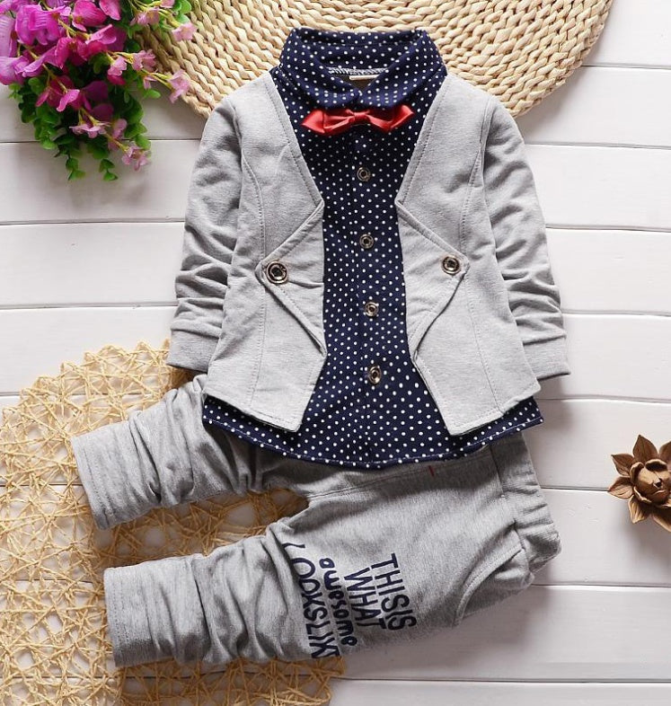 Casual Tweedelig Feest-Outfit Overhemd met Lange Mouwen en Strikje & Broek met Tekst voor Baby's / Peuters