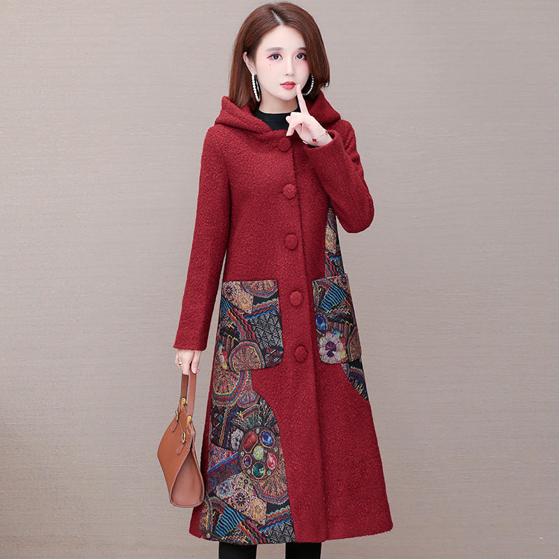 Desinger Geborduurde Mantel met Capuchon voor Dames & Plus-size