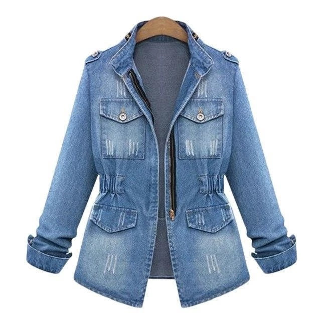 Trendy Multi-pocket Spijkerjacket met Ritssluiting voor Dames & Plus-size