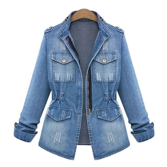 Trendy Multi-pocket Spijkerjacket met Ritssluiting voor Dames & Plus-size