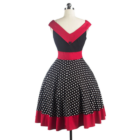 Hepburn Style Retro Taillejurk met Bedrukte Stippen en V-hals voor Dames & Plus-size