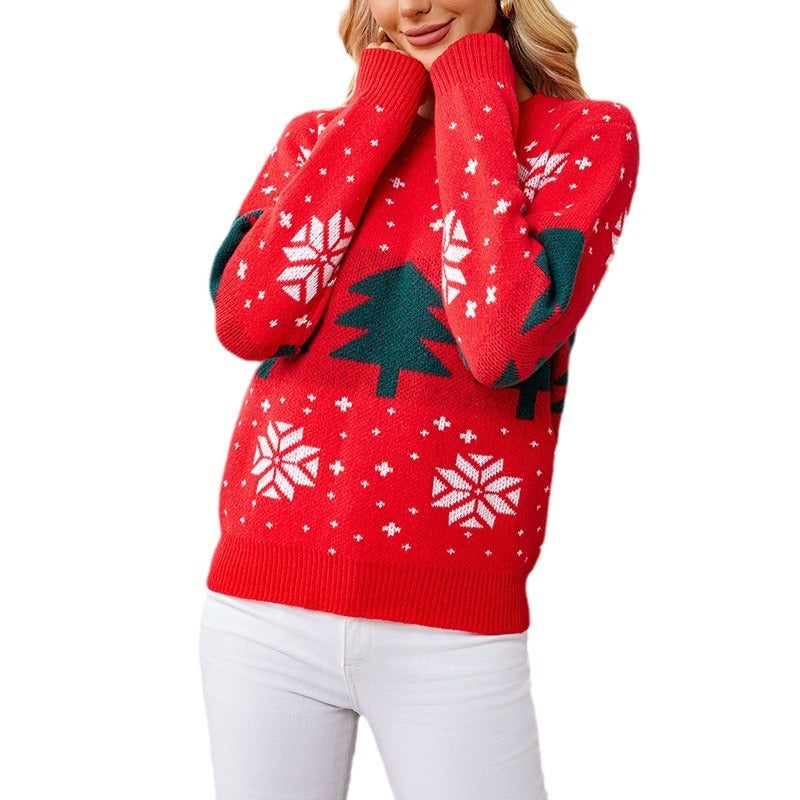 Kerstmis Stijlvolle Jacquard Gebreide Kerst-Trui met Gebreide Kerstboom Motief voor Dames & Plus-size