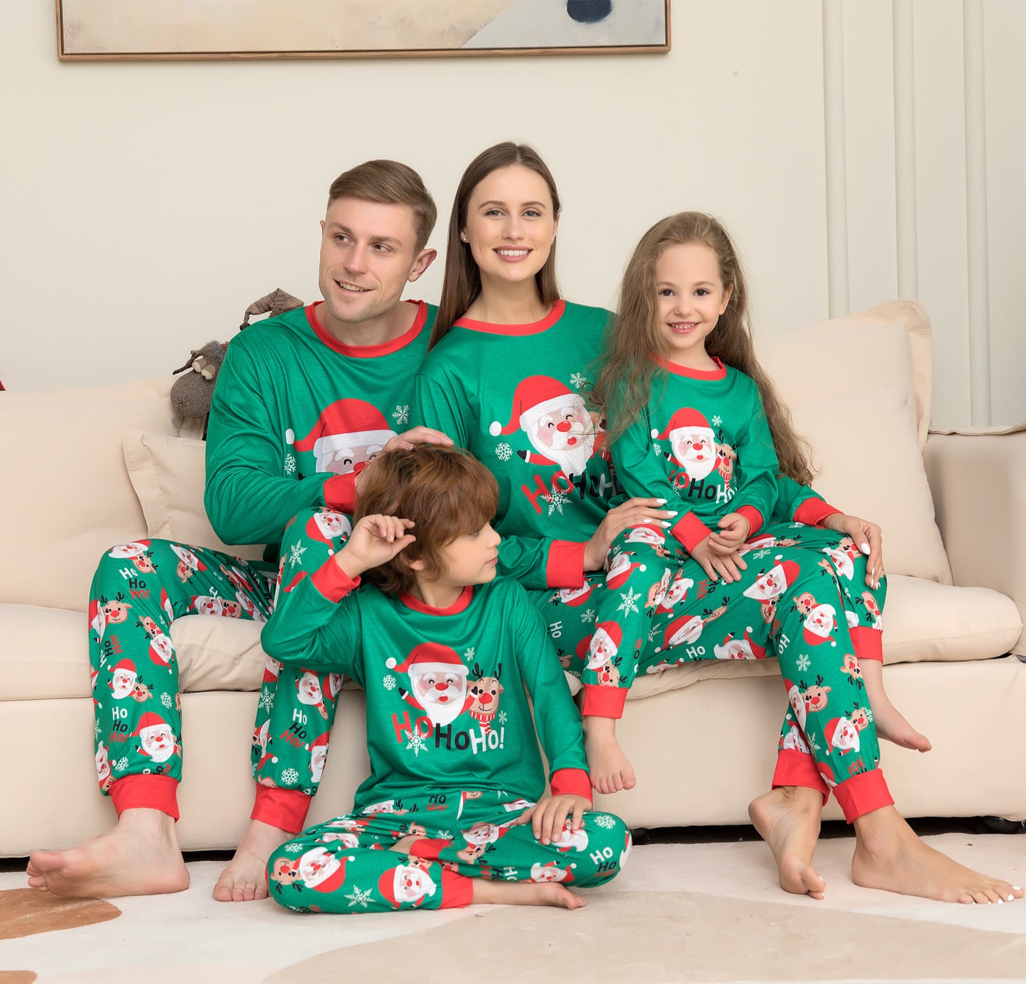 Kerstmis Familie Casual Matching Kerstpyjama Sets met Kerstmisprint voor Gezin & Koppels