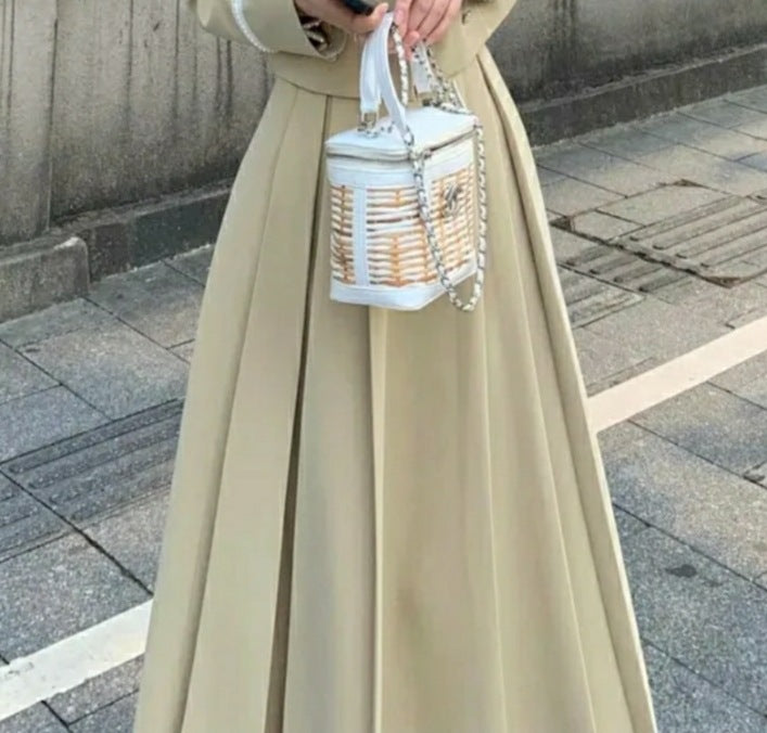 Elegante Beige Lange 2/3 delige Mantelpak/ Los met Bijpassende Riem voor Dames