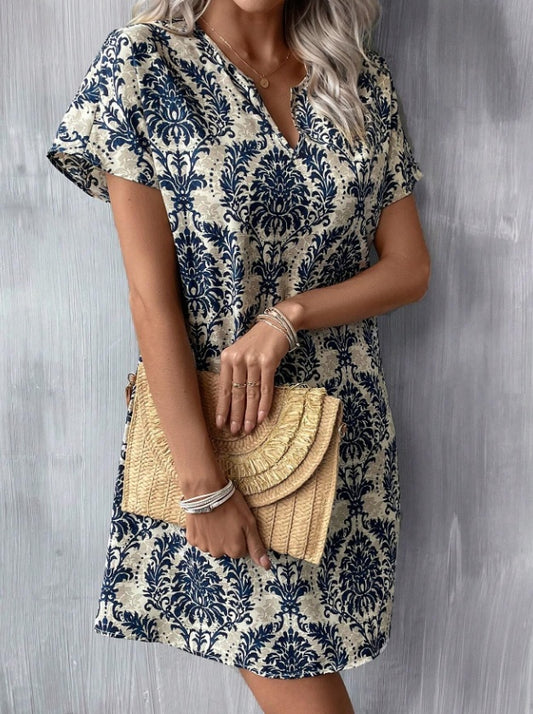 Zomerse Micro V-hals Mini-jurk met Bloemenprint en Korte Mouwen voor Dames & Plus-size