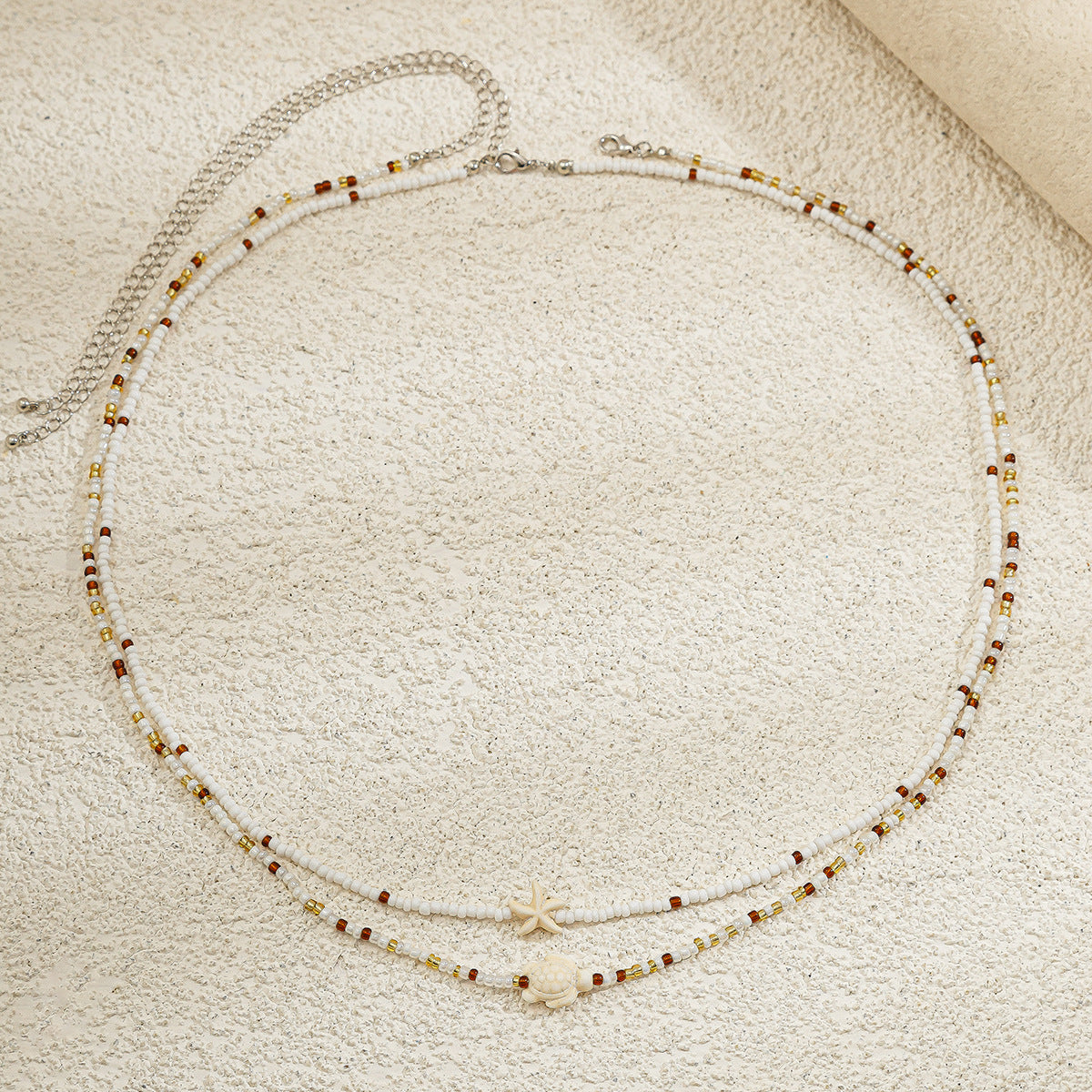 Strand Stijl Casual Dubbellaagse Tailleketting met Rijstkralen en Decoratieve Strandbedeldtjes voor Dames
