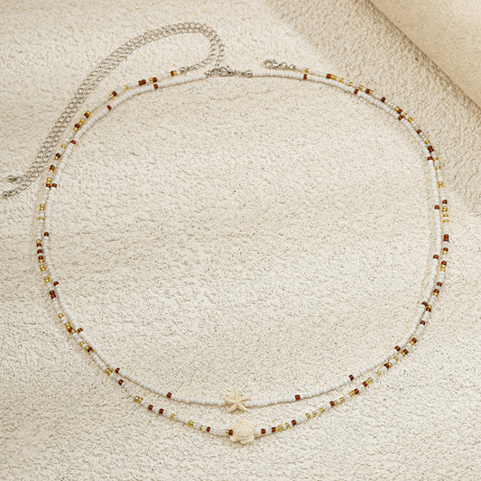 Strand Stijl Casual Dubbellaagse Tailleketting met Rijstkralen en Decoratieve Strandbedeldtjes voor Dames