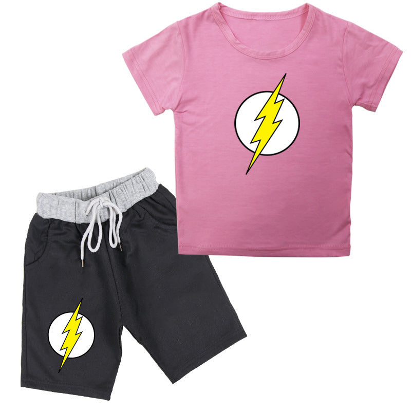 Tweedelige Set Flash Print T-shirt met Korte Mouwen &  Flash Print Shorts voor Kinderen