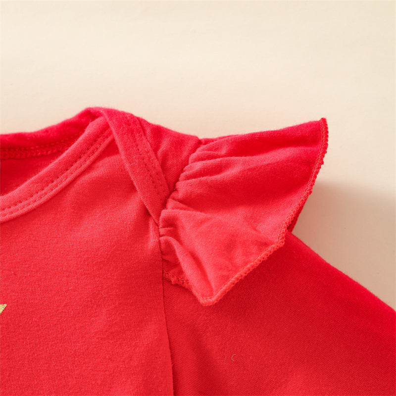 Kerstmode 3-delige Set Haarband met Strik Romper met Lange Mouwen en Print & Jarretellerok met Kerstprint voor Baby's/Peuters