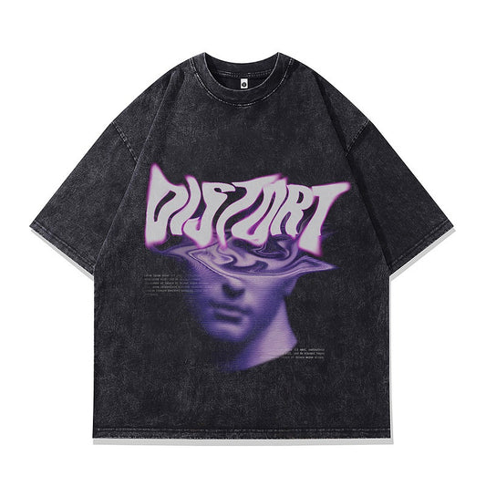 Trendy Klassieke Effen Kleur Casual Vintage Ronde Hals T-shirt met Abstracte Spuitprint en Korte Mouwen voor Heren