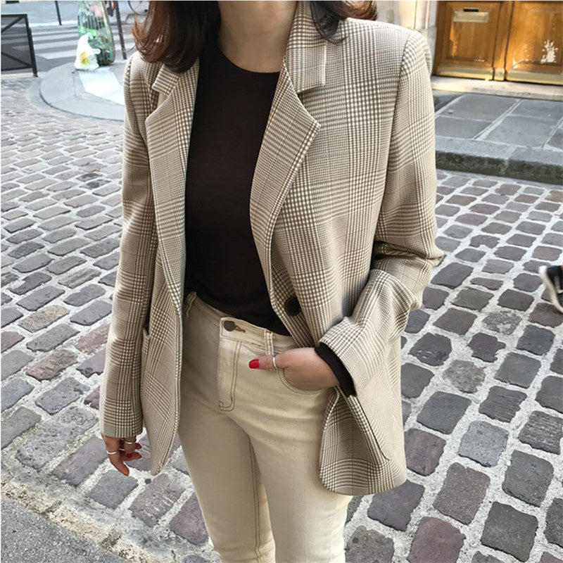 Casual Retro Geruite Blazer voor Dames & Plus-size