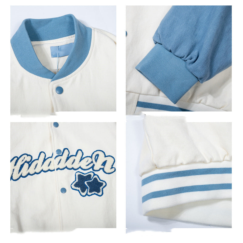 Amerikaanse Retro Losse Baseball Jacket met Geborduurde Patchwork voor Dames & Plus-size