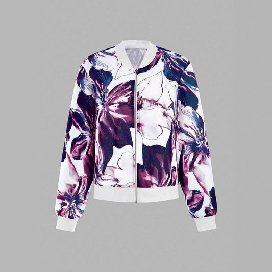 Casual/ Business Elegante Blazer Jacket met Bloemenprint en Ritssluiting voor Dames & Plus-size