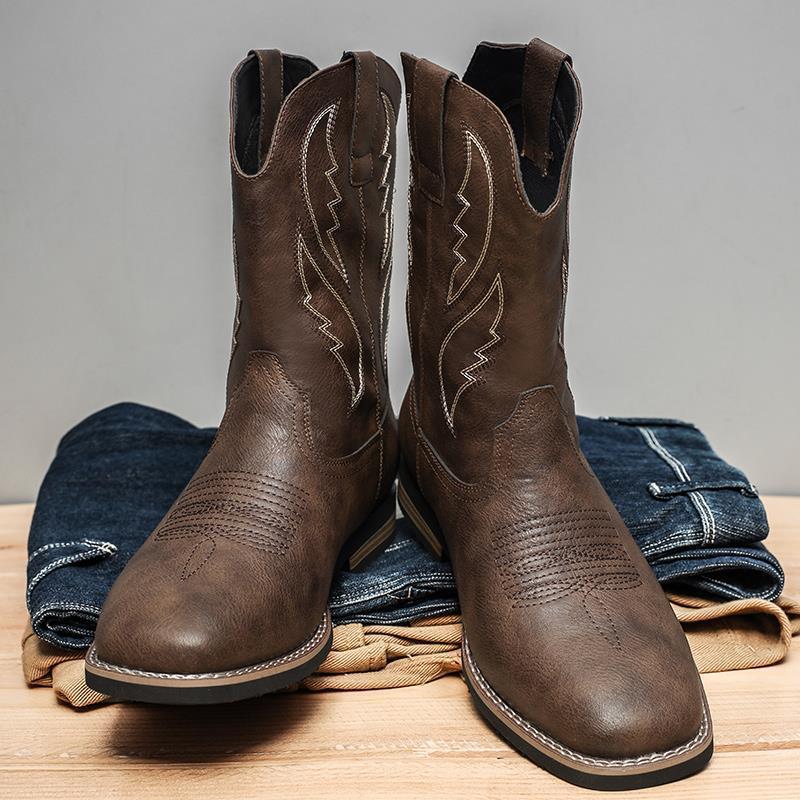 Retro Winterse Western Cowboy Worker Boots van Echt Leer met Rubber Zool voor Heren