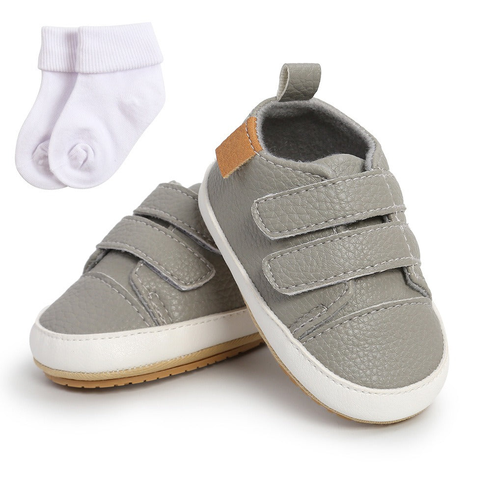 Eenvoudige Casual Effen Kleur Comfortabele Sneakers van PU-Leer met Klittenbandsluiting en Ronde Neus voor Kinderen