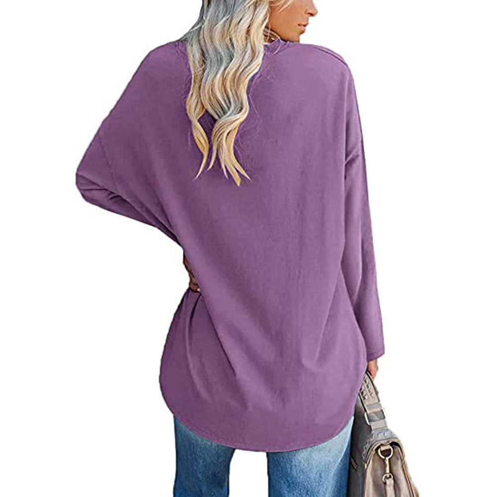 Casual V-hals Effen kleur Oversized Lange Mouw Shirt voor Dames & Plus-size
