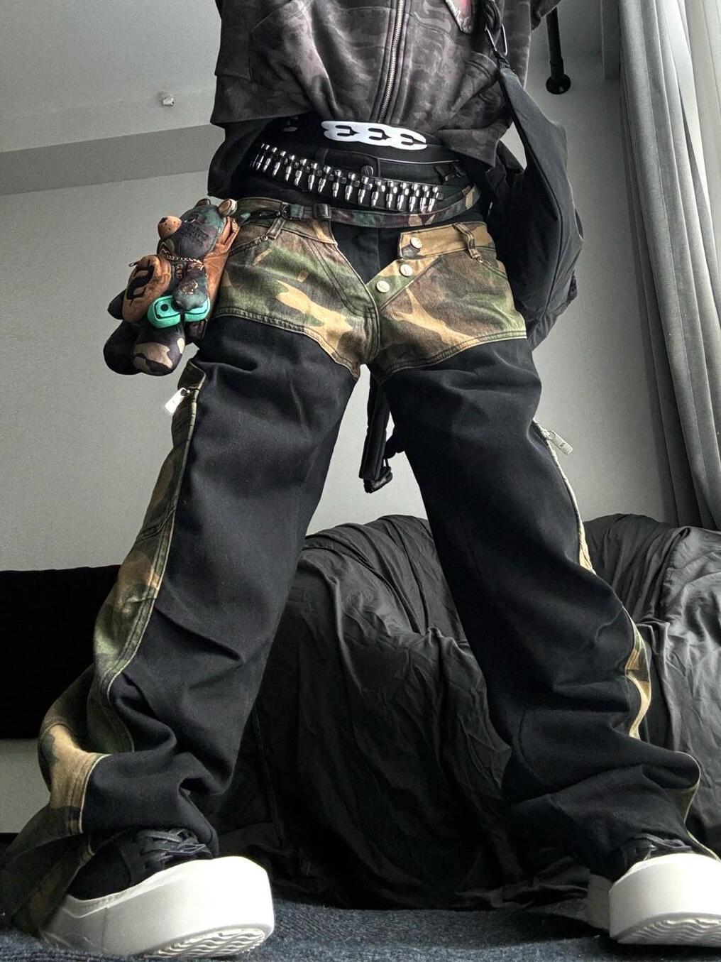 Amerikaanse Retro Washed Camouflage Stiksel Jeans voor Dames/ Plus-size & Meisjes