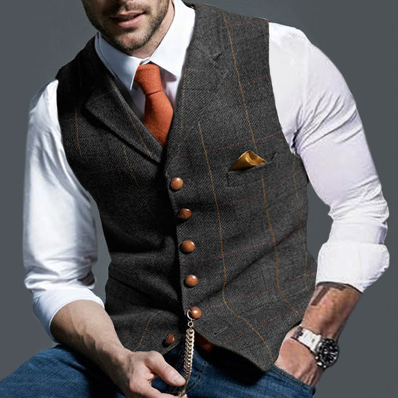 Stijlvolle Casual Geruite Revers Slim Fit Gilet met Knoopsluiting voor Heren & Jongens