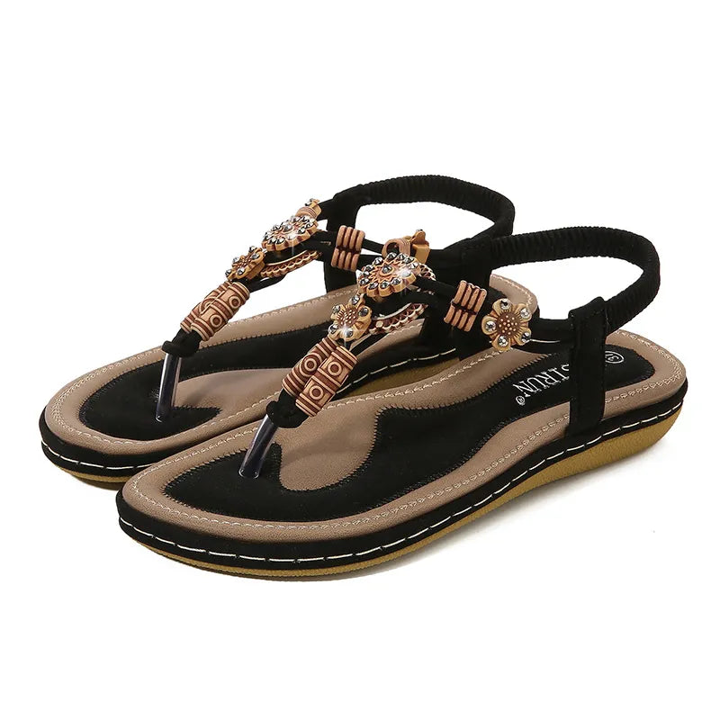 Stijlvolle Klassieke Effen Kleur Casual Bohemien Sandalen van PU-Leer met teenbandje en Platte Zool voor Dames & Meiden