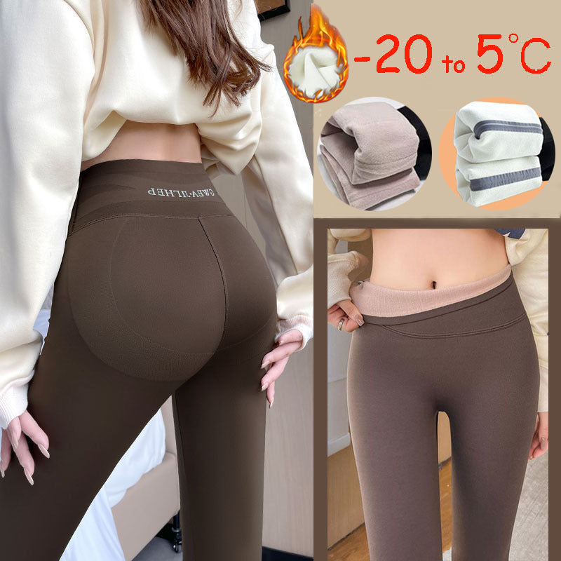 Unieke Designer Ontwerp Winter warme Verdikte Slanke Hoge Taille Thermo-Legging ( -20 tot 5 Graden ) in Effen Kleur voor Dames & Plus-size