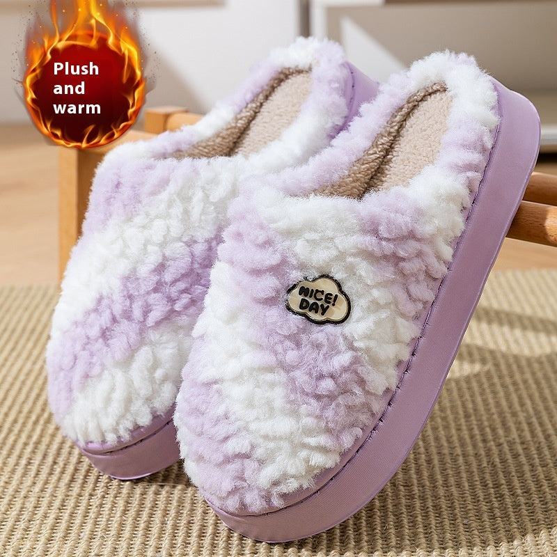 Women's Warm Non-slip Mute Velvet Cotton Slippers voor Unisex