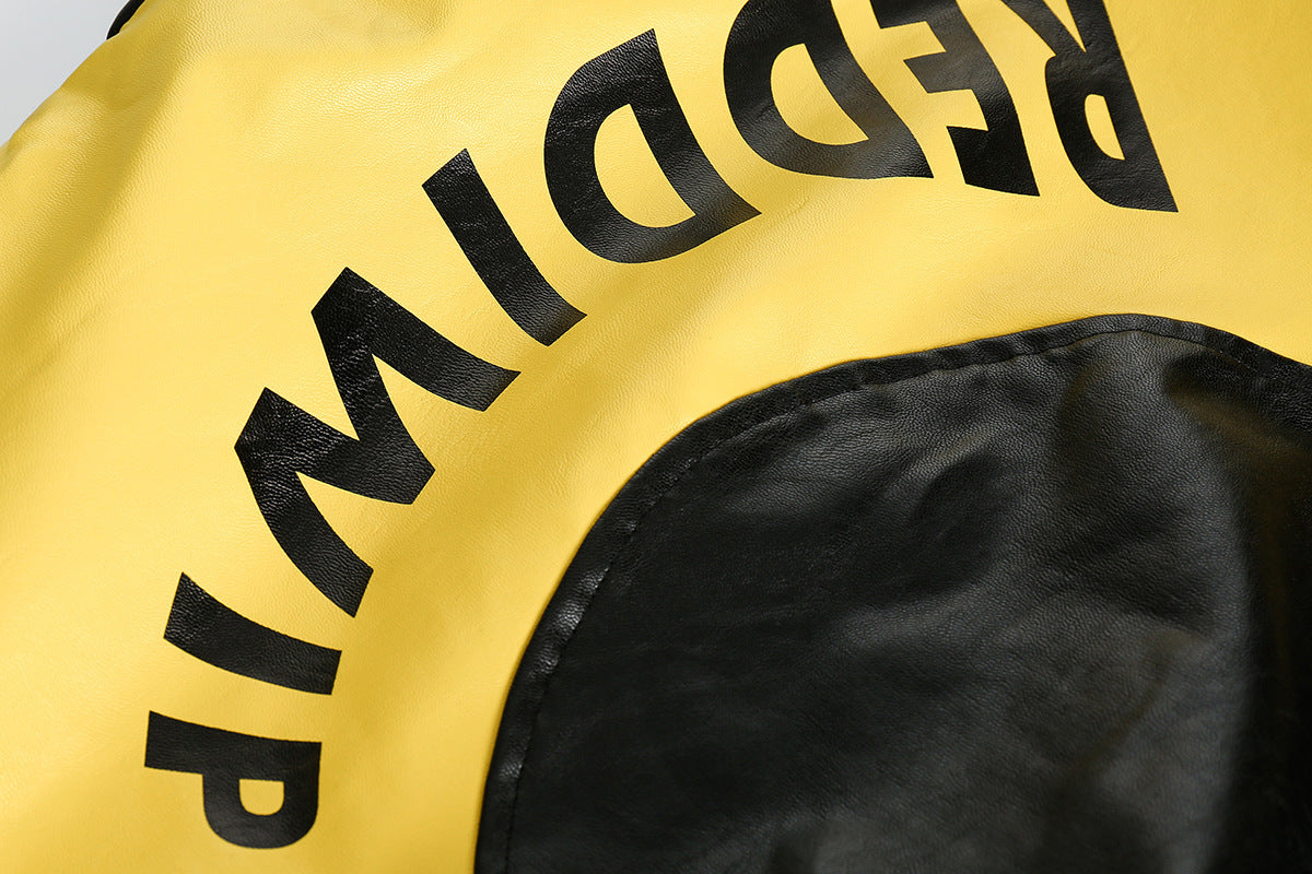 Amerikaanse Street Style Jacket van PU-Leer met Patchwork en Lettersprint Dames & Plus-size