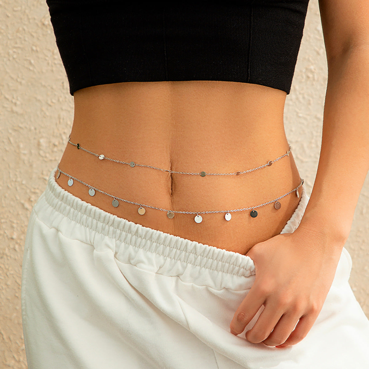 Modieuze Elegante Metalen Dubbele Tailleketting met Geometrische Pailletten/ Imitatie Parels voor Dames