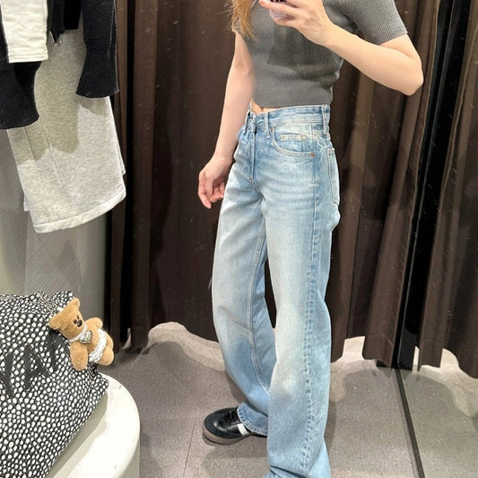 American Washed Straight Jeans voor Dames/ Plus-size & Meisjes