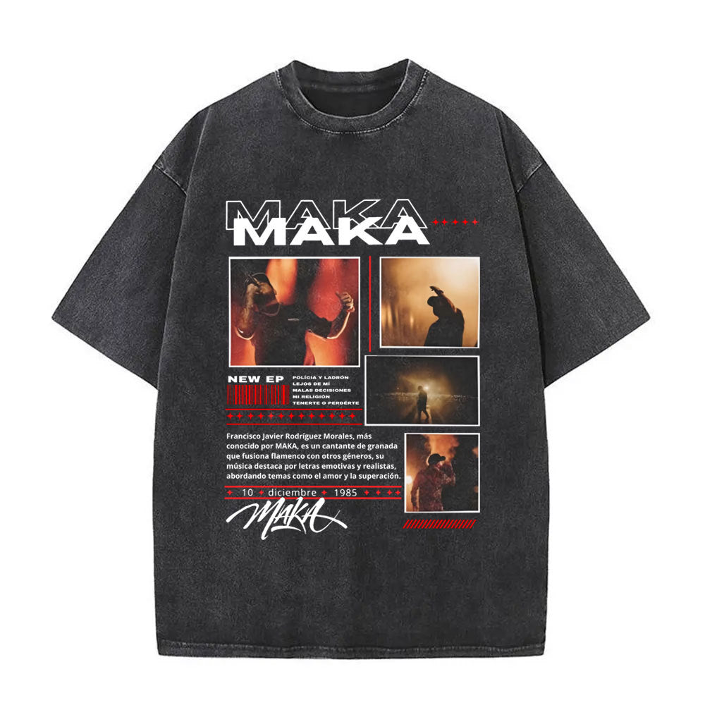 Stijlvolle Hiphopstijl Casual Effen Kleur Washed Vintage rapper Maka T-shirts voor Heren & Jongens