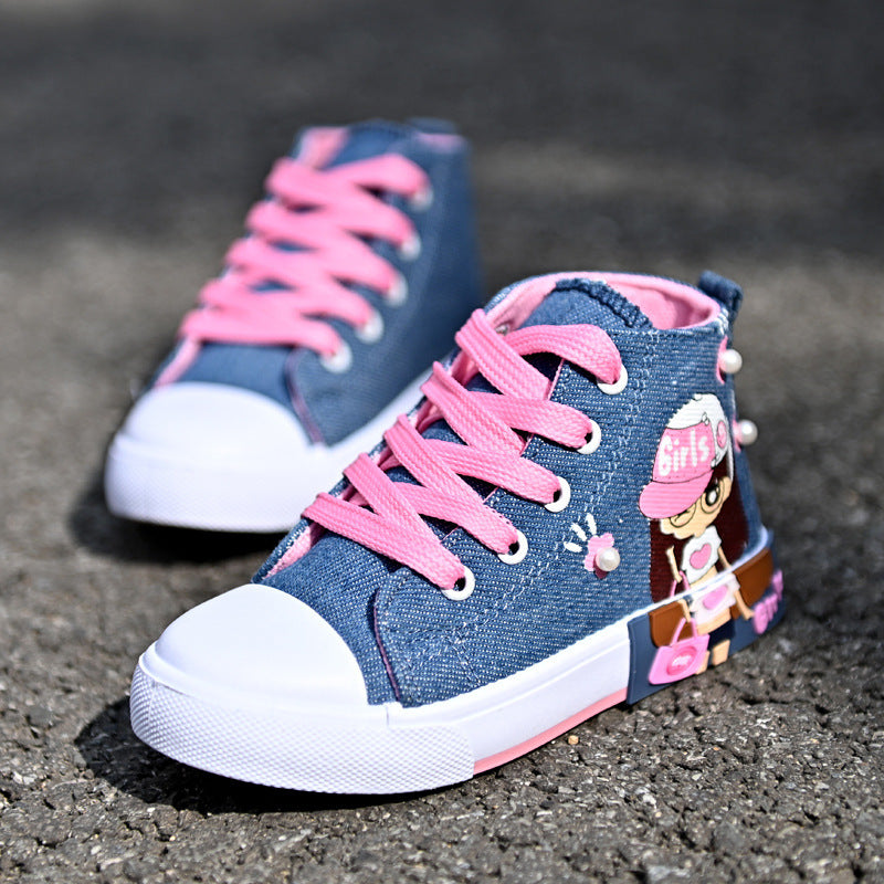 Casual Canvas Sneakers met Cartoon Bedrukking en Rubber Zool voor Meisjes