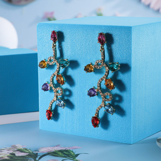 Kerstmis Modieuze Elegante Retro Goudkleurige Kleine Kleurrijke Kerstlampjes Oorbellen van Zirkonia-steentjes voor Dames