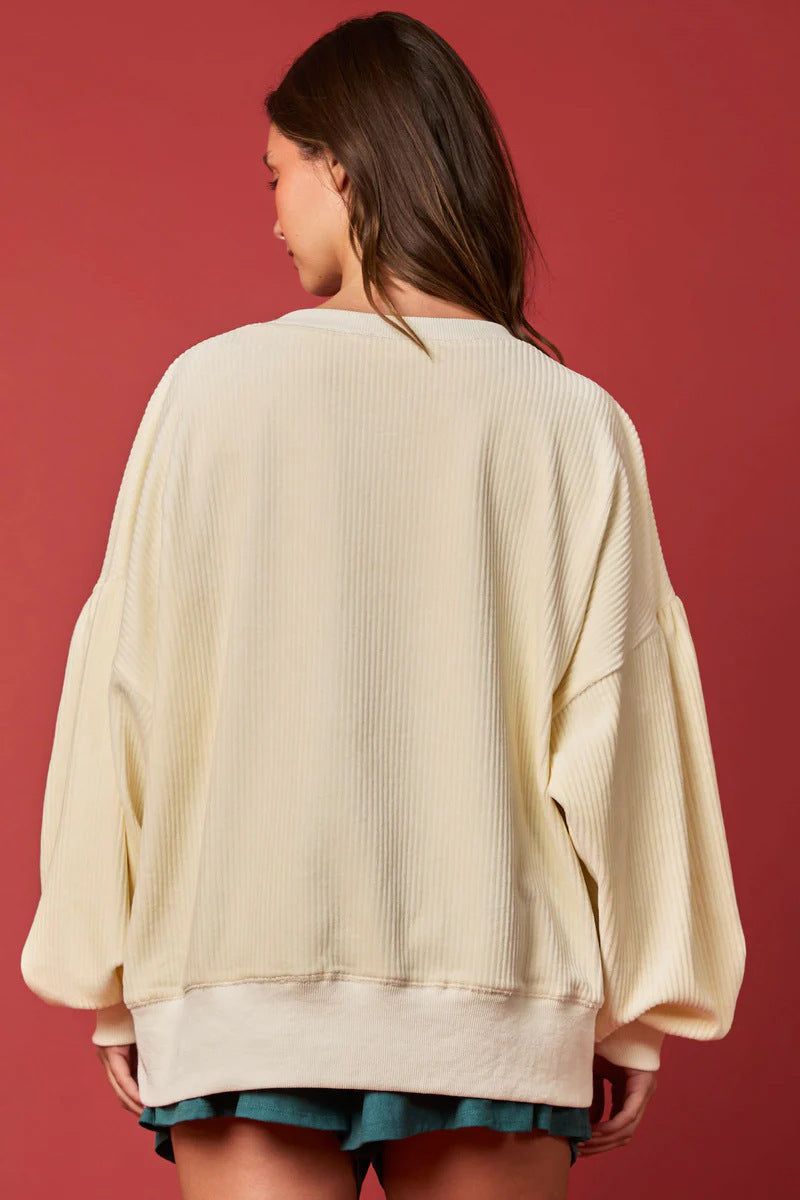 Kerstmis Stijlvolle Oversized Kerstballen Sweatshirt met Geborduurde Pailletten en Ronde Hals  voor Dames & Plus-size