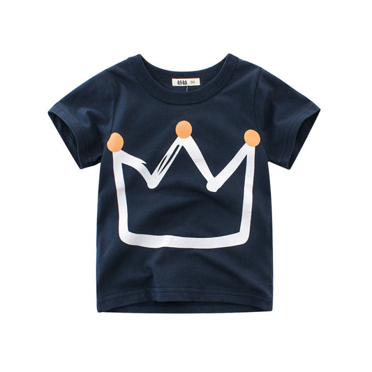 Casual Bedrukte Katoenen T-shirt met Ronde Hals en Korte Mouwen voor Kinderen