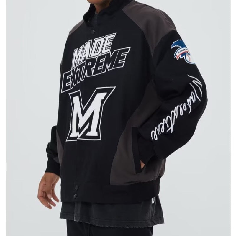 Amerikaanse Retro Hiphop Geborduurde Motorcycle Baseball Jacket voor Dames/ Plus-size & Heren