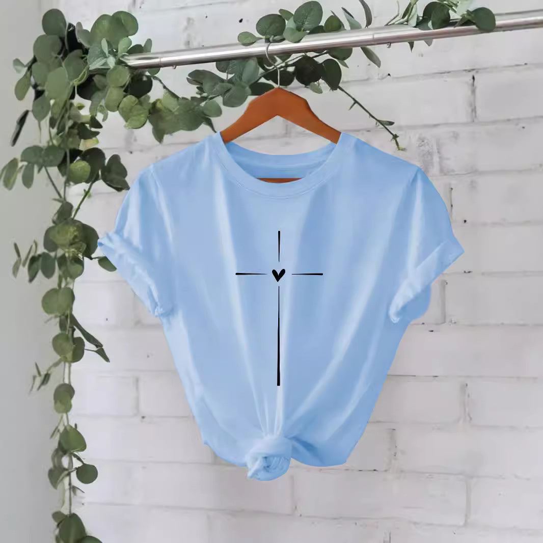 Trendy Modieuze Effen Kleur Casual Ronde Hals T-shirt met Letterprint en Korte Mouwen voor Dames/Meiden & Plus-Size