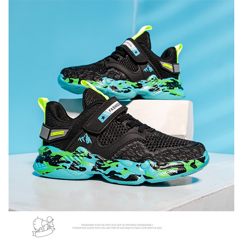 Trendy Casual Holle Vliegende Gebreide Mesh Sneakers met Camouflagepatroon en Klittenband voor Teenager