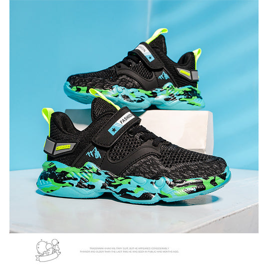 Trendy Casual Holle Vliegende Gebreide Mesh Sneakers met Camouflagepatroon en Klittenband voor Teenager