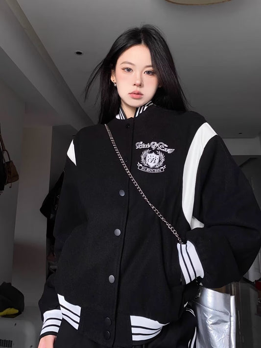 Amerikaanse Retro Gestreepte Honkbaljacket met Geometrisch-patroon voor Dames en Plus-size