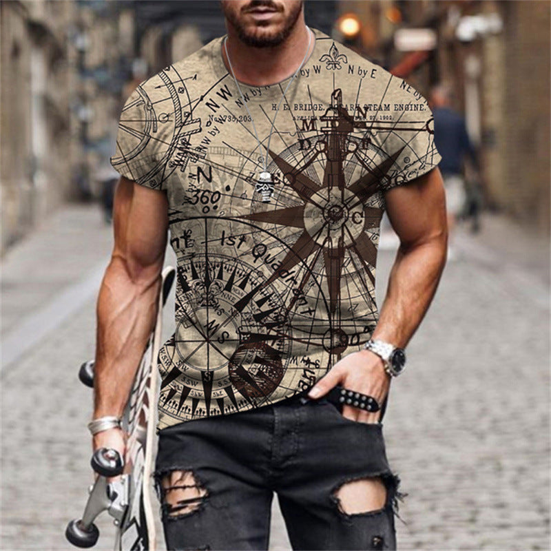 Amerikaanse Streetwear Vintage Casual Ronde Hals Oversized T-shirt met Digitaal Bedrukking voor Heren & Jongens