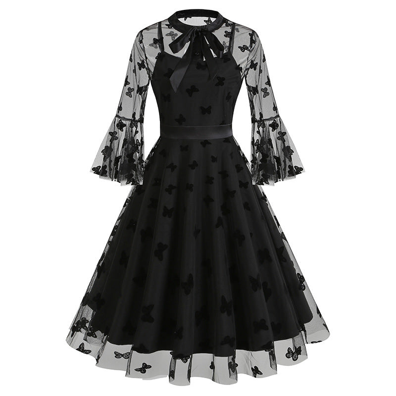 Hepburn Style Vintage Feestelijke Big Swingjurk van Mesh met Polka Dots voor Dames & Plus-size