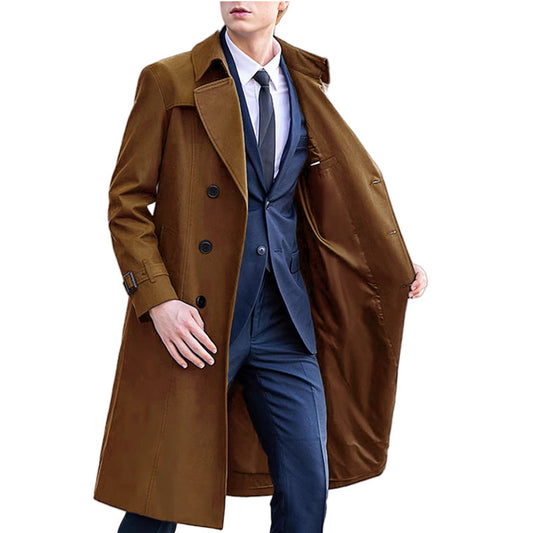 Casual/Business Effen Kleur Lange Double-breasted Trenchcoat met Knoopsluiting voor Heren