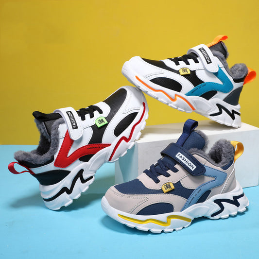 Winter Warme Kinderschoenen van PU-Leer en Fluweel met Klittenband voor Teenager
