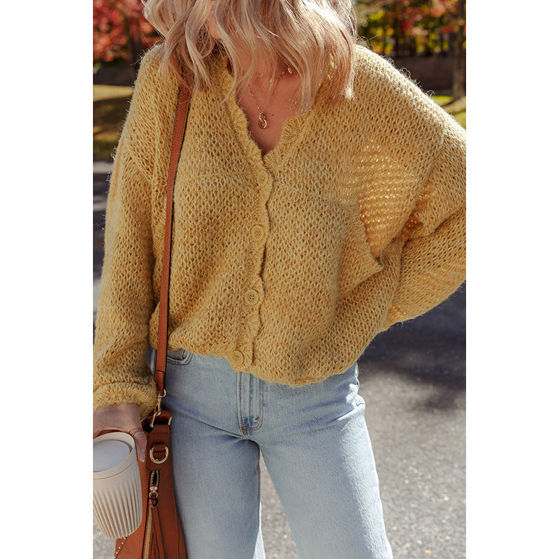 Casual Losse Geplooide Trui-cardigan met Knopen in Europese en Amerikaanse Stijl voor Dames & Meiden