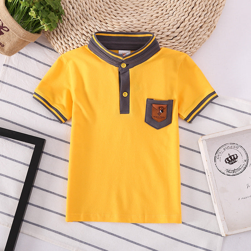 Europese Designer Ontwerp ModIeuze Casual Effen Kleur Poloshirt met Geborduurde Zak met Korte Mouwen voor Kinderen